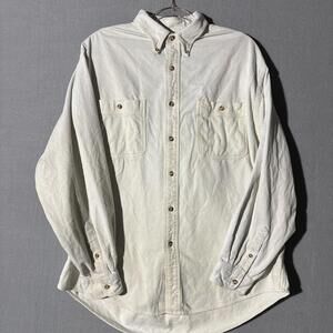 Eddie Bauer Men’s L White Rib Knit Outdoor Long Sleeve Button Up Vintage